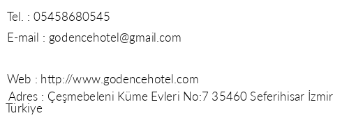 Gdence Hotel telefon numaralar, faks, e-mail, posta adresi ve iletiim bilgileri